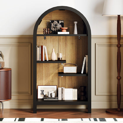 Black Melamine Open Shelf – 4 Tier Display Cabinet for Living Room