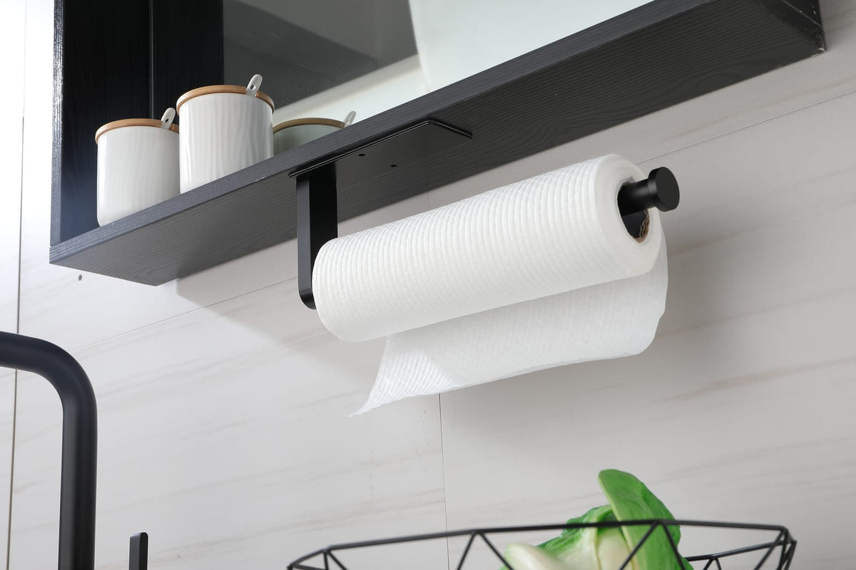 Matte Black Stainless Steel Paper Towel Holder for Kitchen Storage