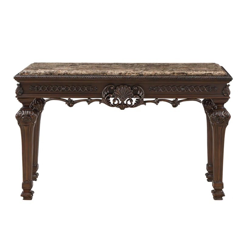 Solid Wood Console Table - Cherry Finish, Marble Top - 54" x 22"