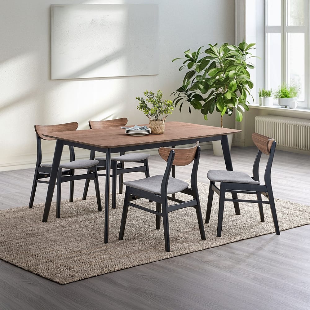 Modern Walnut Dining Table with Black Finish for Kitchen