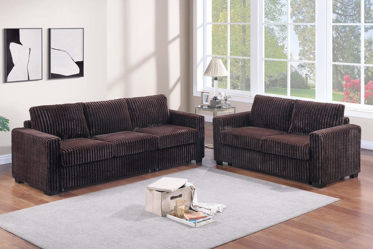Coffee Corduroy 5 Seat Sofa Set Loveseat for Living Room
