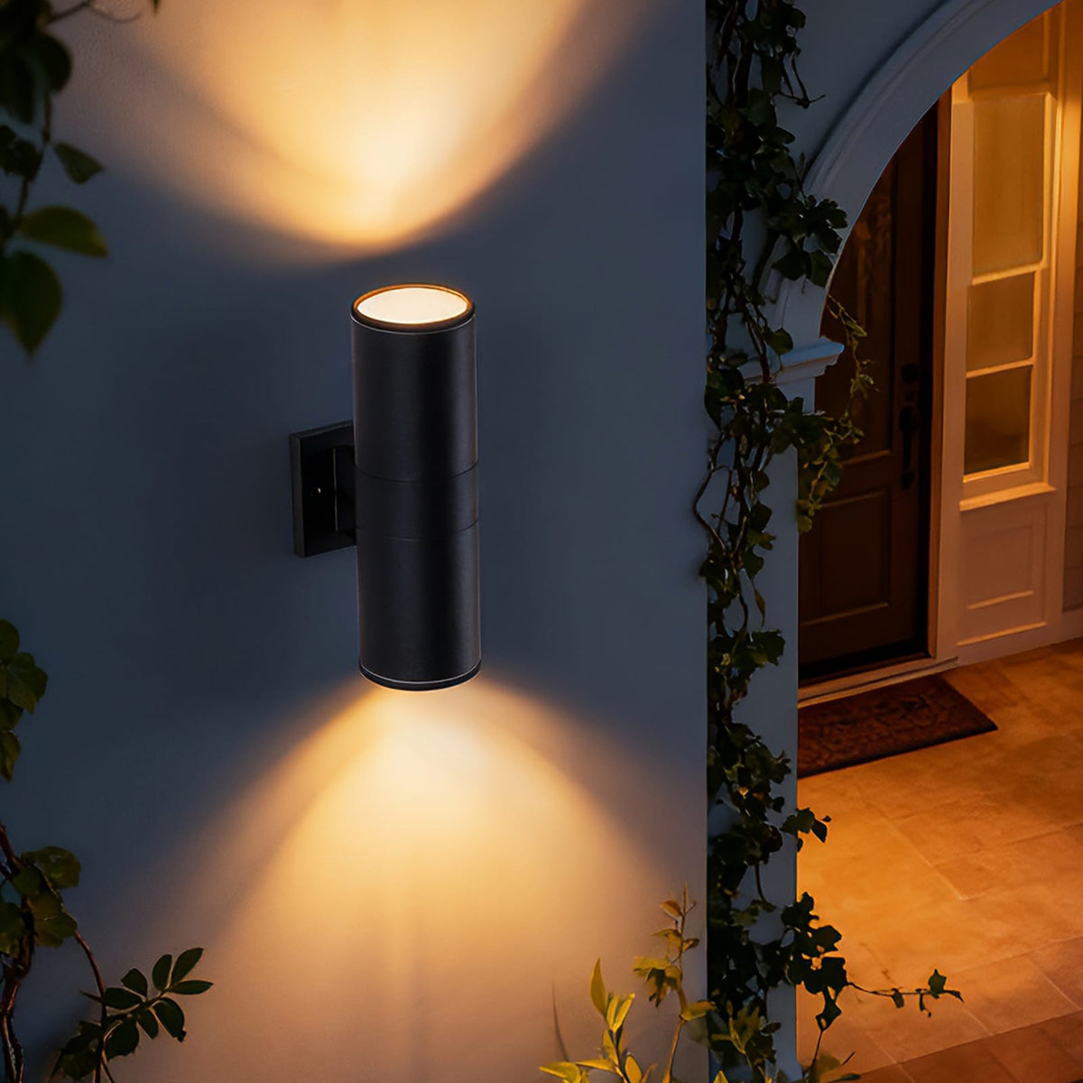 Modern Outdoor Porch Light - 2 Pack Black Iron Cylinder Wall Sconce