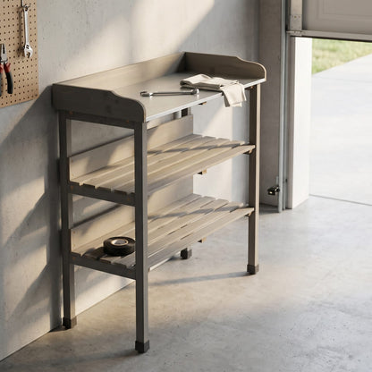 30" Grey Solid Wood Deck Box with Hooks