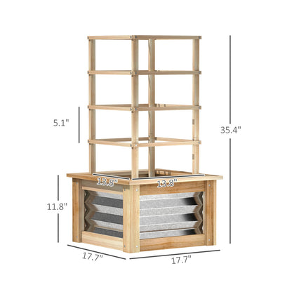 Galvanized Planter Box - Raised Garden Bed with Trellis, Natural Wood
