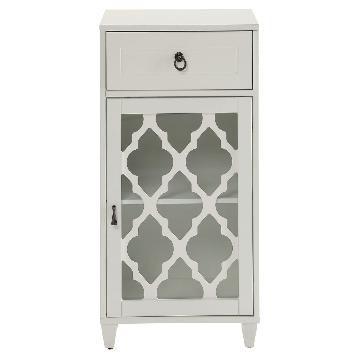 White Side Table with Drawer and Door - Compact Design for Living Room