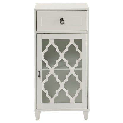 White Side Table with Drawer and Door - Compact Design for Living Room