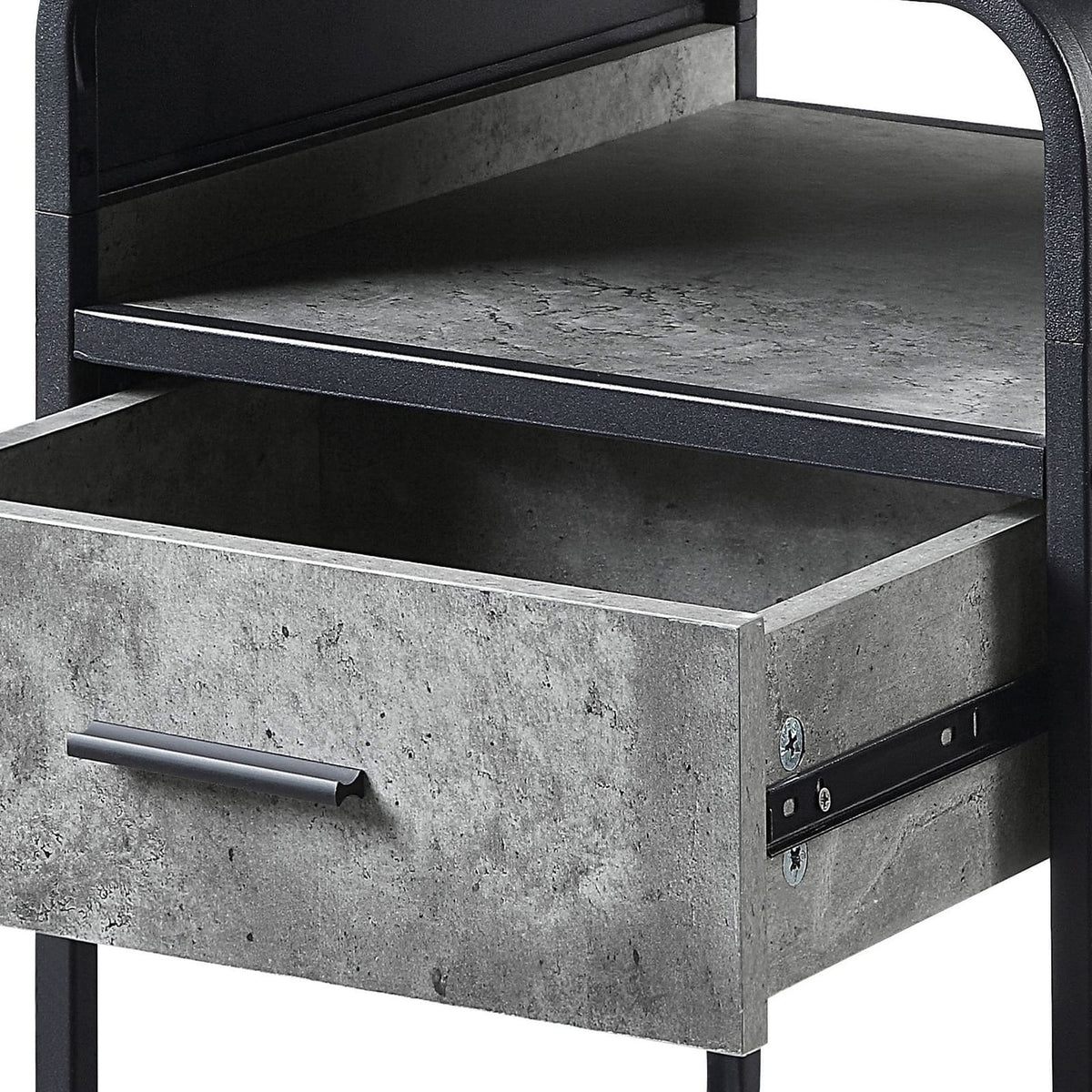 Concrete Grey and Black 1-Drawer End Table - Modern Storage Side Table