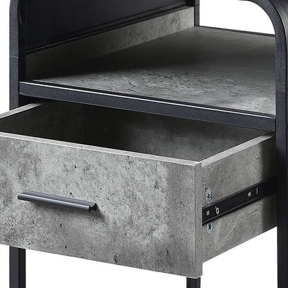 Concrete Grey and Black 1-Drawer End Table - Modern Storage Side Table