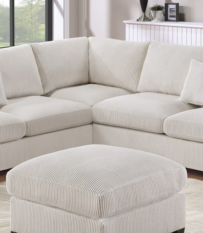 Ivory Corduroy L-Shaped Sofa - 5 Seat Sectional for Living Room