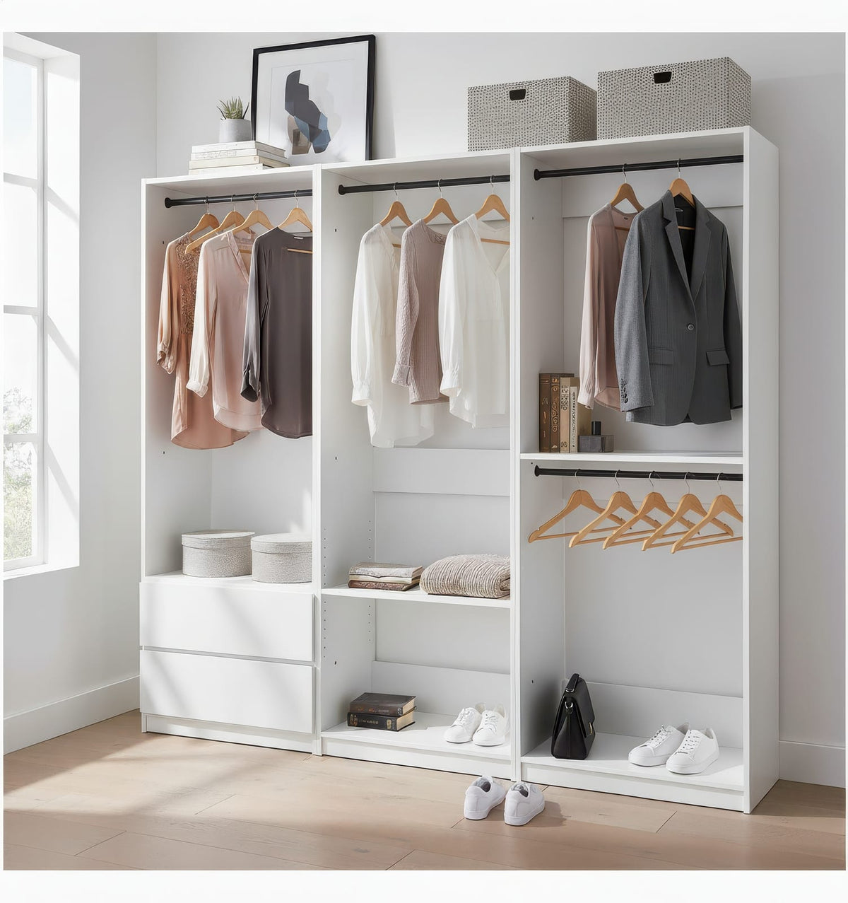 White Wood Walk-In Closet System - 5 Modules