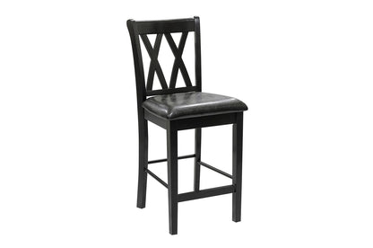 Black Counter Height Dining Set with Shelves and Four Chairs