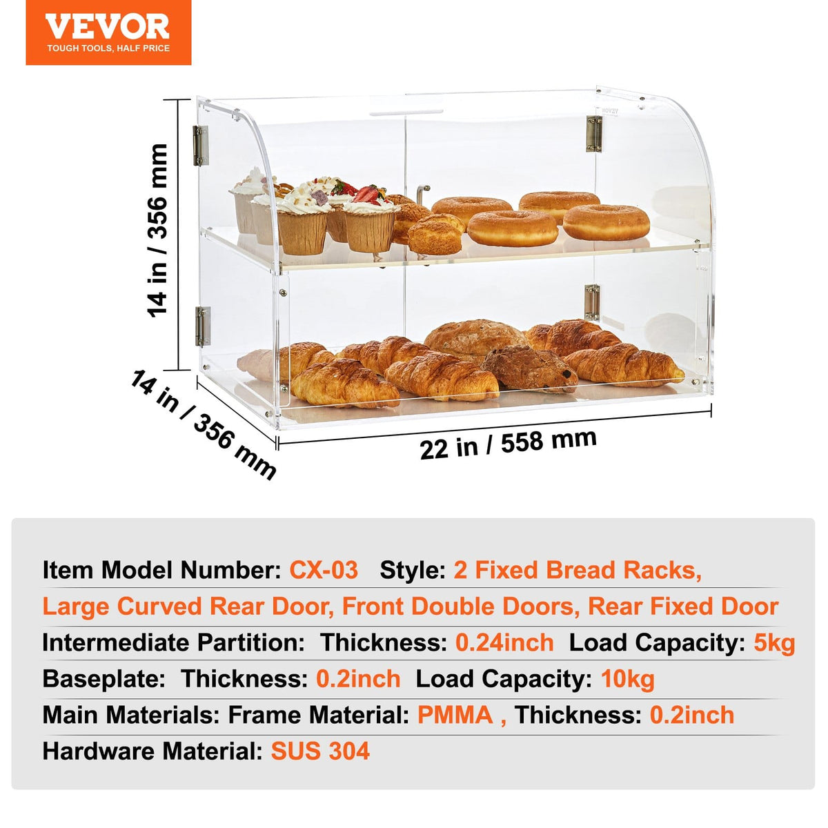 Clear Acrylic Bakery Display Case with Magnetic Door for Snacks for Living Room