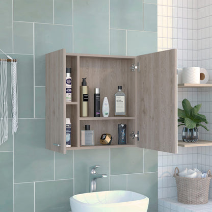 Light Gray Bathroom Storage Cabinet with Mirror