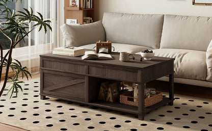 Lift-Top Coffee Table with Hidden Storage, Brown for Living Room