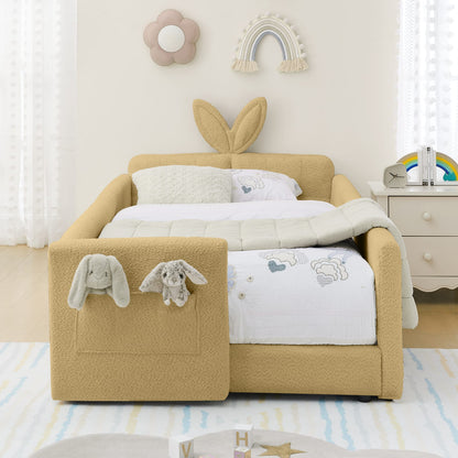 Twin Yellow Upholstered Bed Frame with Boucle Fabric for Bedroom