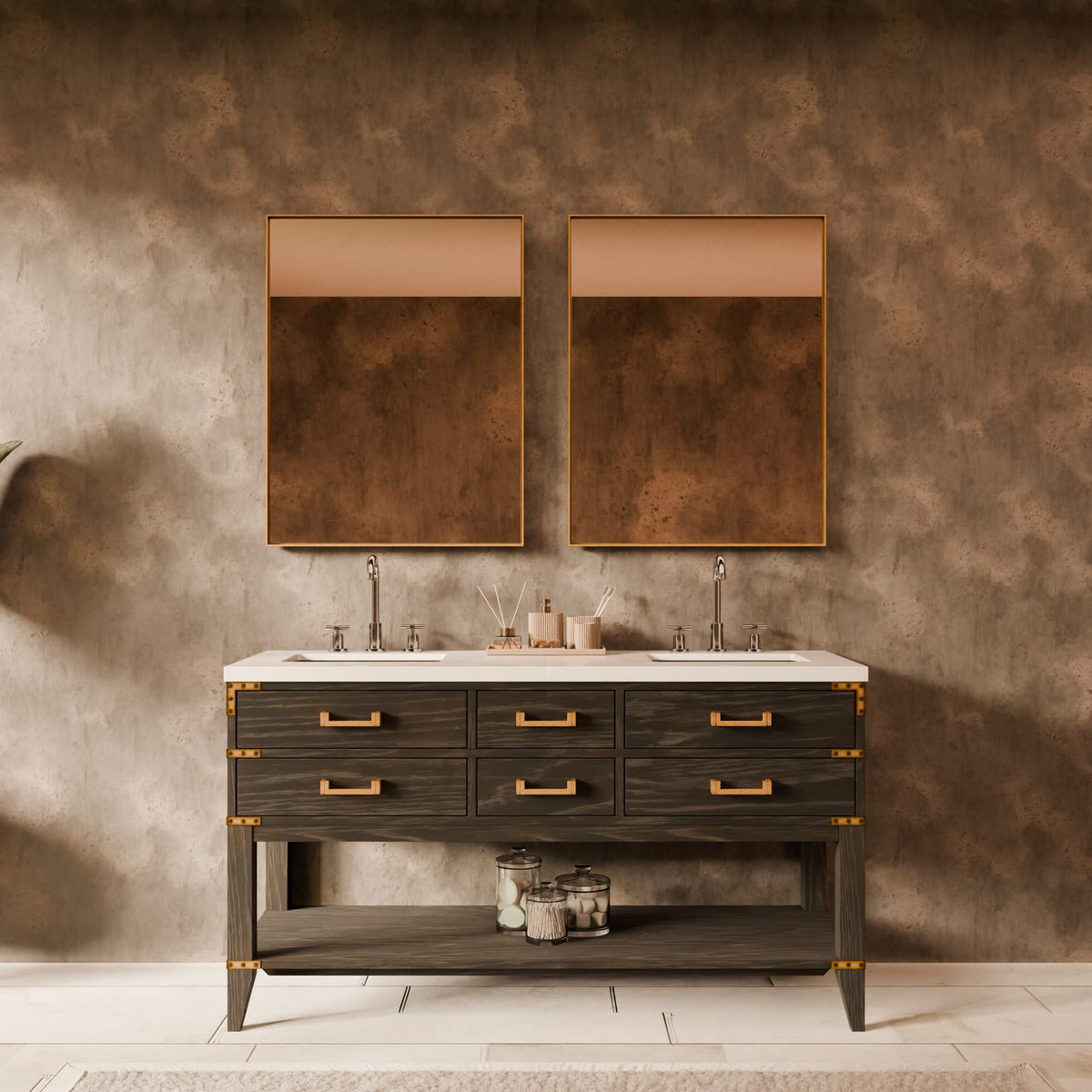 Black Wood Double Bathroom Vanity - 60 Inch