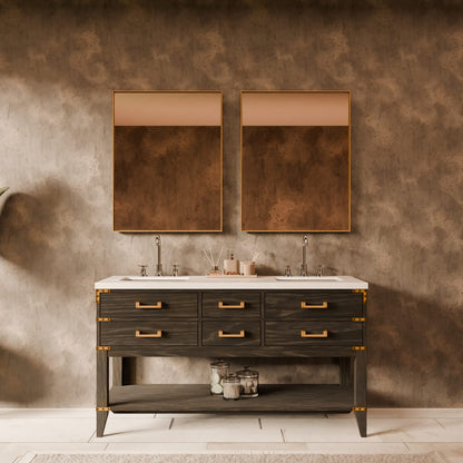 Black Wood Double Bathroom Vanity - 60 Inch