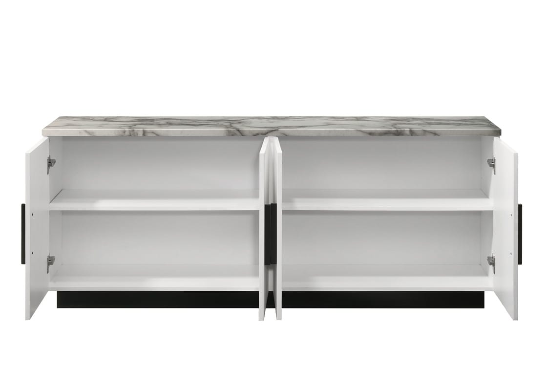 63" White Console Table with Faux Marble Top