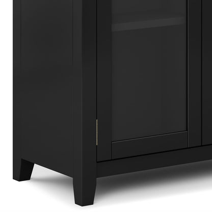 Solid Wood Storage Cabinet with Glass Doors in Black for Living Room