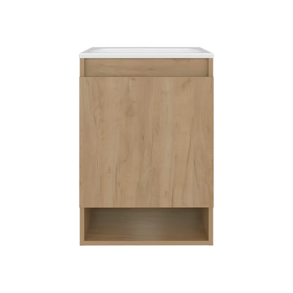 Oak Floating Bathroom Vanity with Sink - 18 Inch