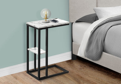 C-Shaped Accent Table - White Marble Look, Storage Side Table