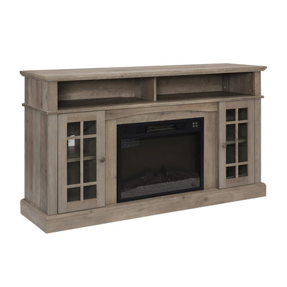 Grey Wash TV Stand with Fireplace - 65" TV Storage for Living Room