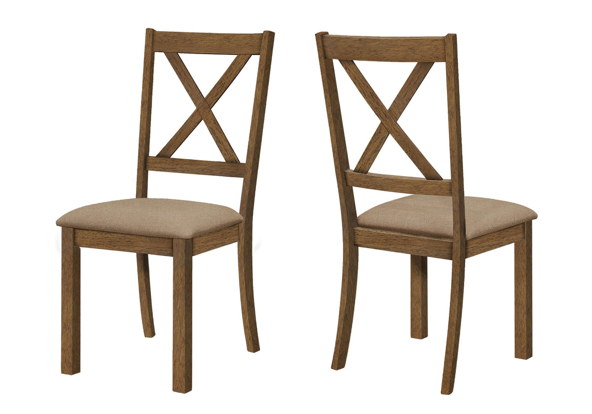 Set of 2 Walnut Wood Dining Chairs Beige Fabric