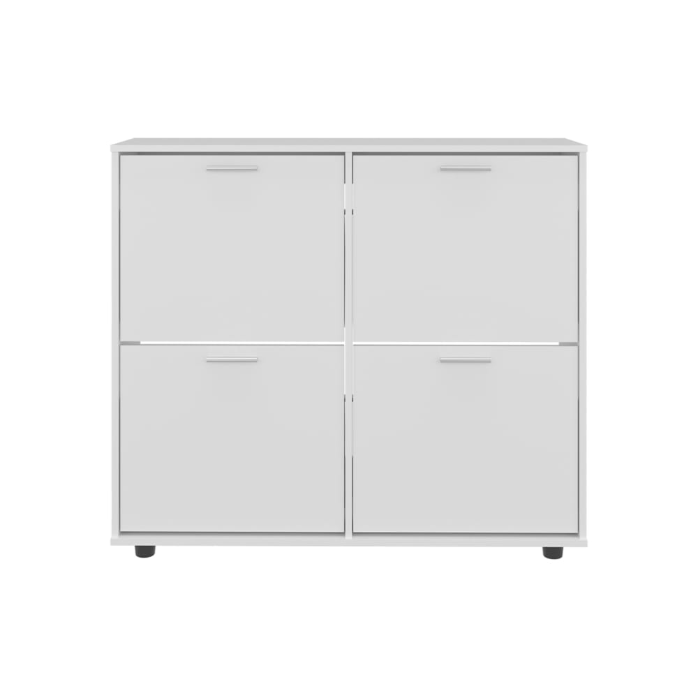 White Engineered Wood Shoe Rack Cabinet - 11.8 x 43.3 x 38" for Living Room