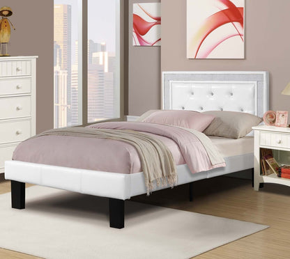 Twin Size White Faux Leather Bed Frame Glam Bedroom