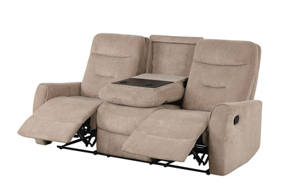80 Inch Beige Upholstered Reclining Sofa with Console