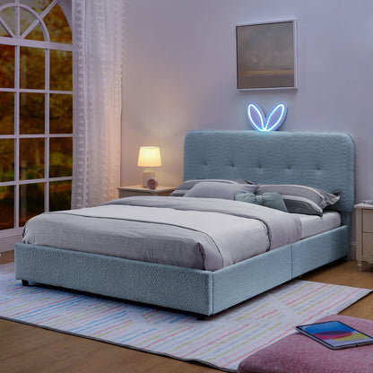 Navy Kids Upholstered Queen Bed with Storage Drawers for Bedroom