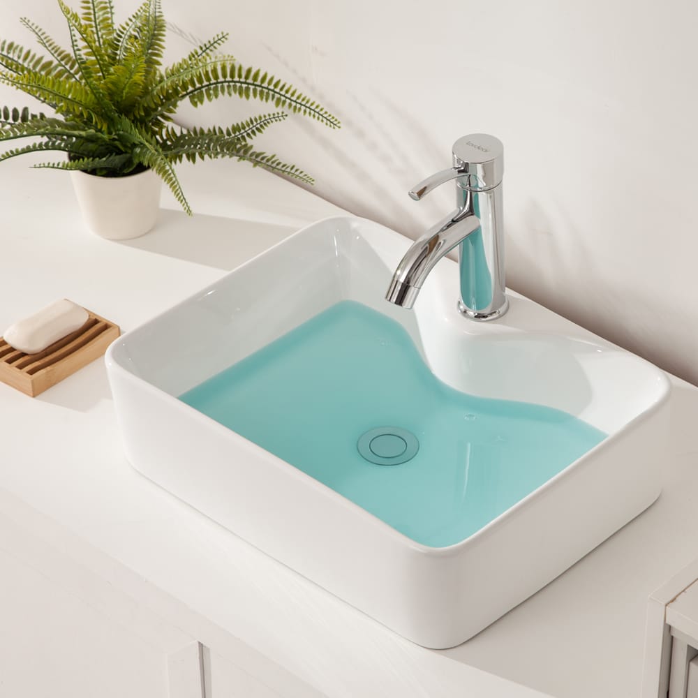 19"x15" White Ceramic Rectangular Vessel Bathroom Sink - Stain Resistant