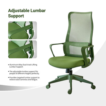 Green Ergonomic Office Chair - Adjustable Lumbar Support, Mesh Back for Home Office