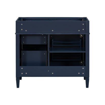 36" Blue Bathroom Vanity - Storage Cabinet with Drawers & Tip-out