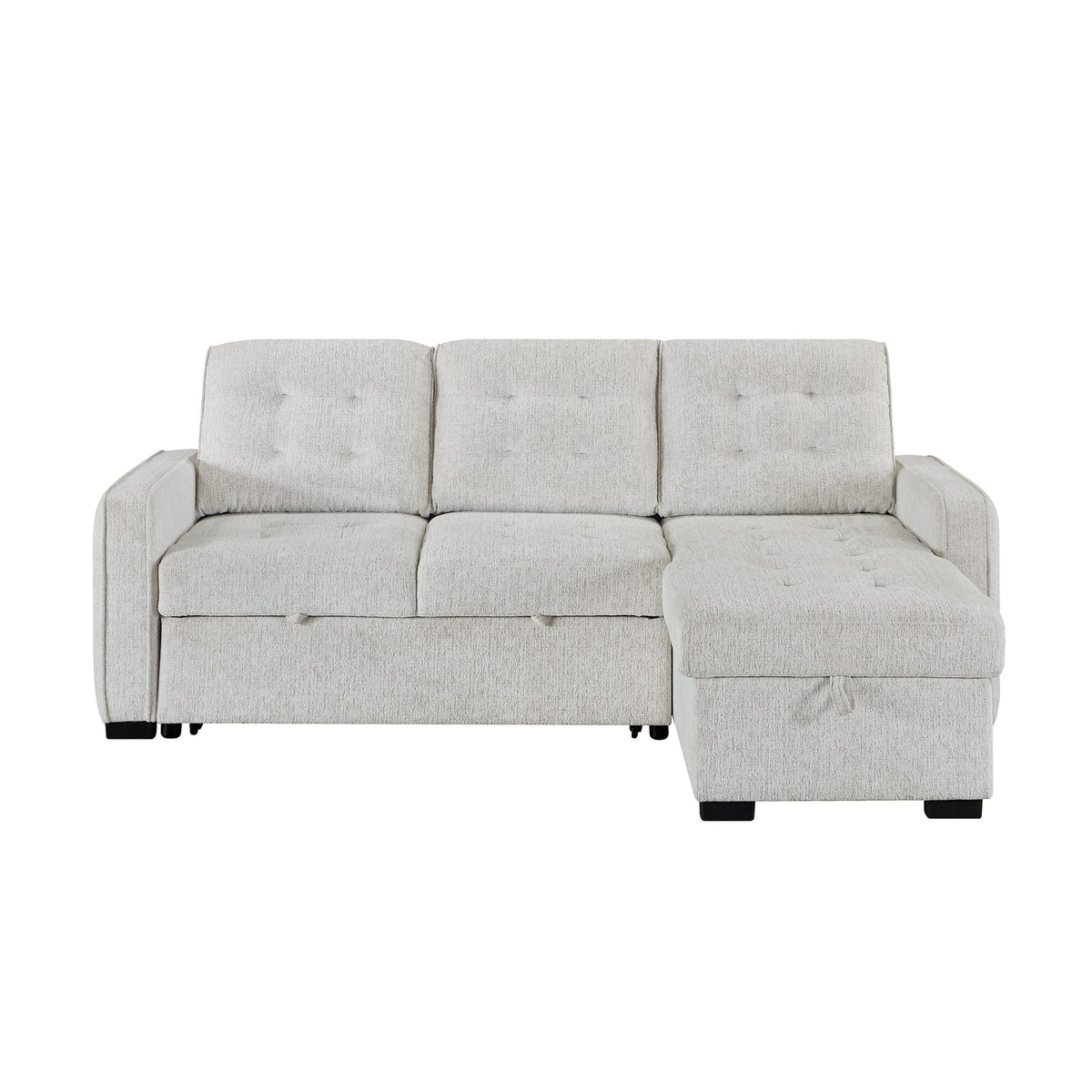 Modern Beige Wood Sofa Bed with Storage Chaise for Living Room