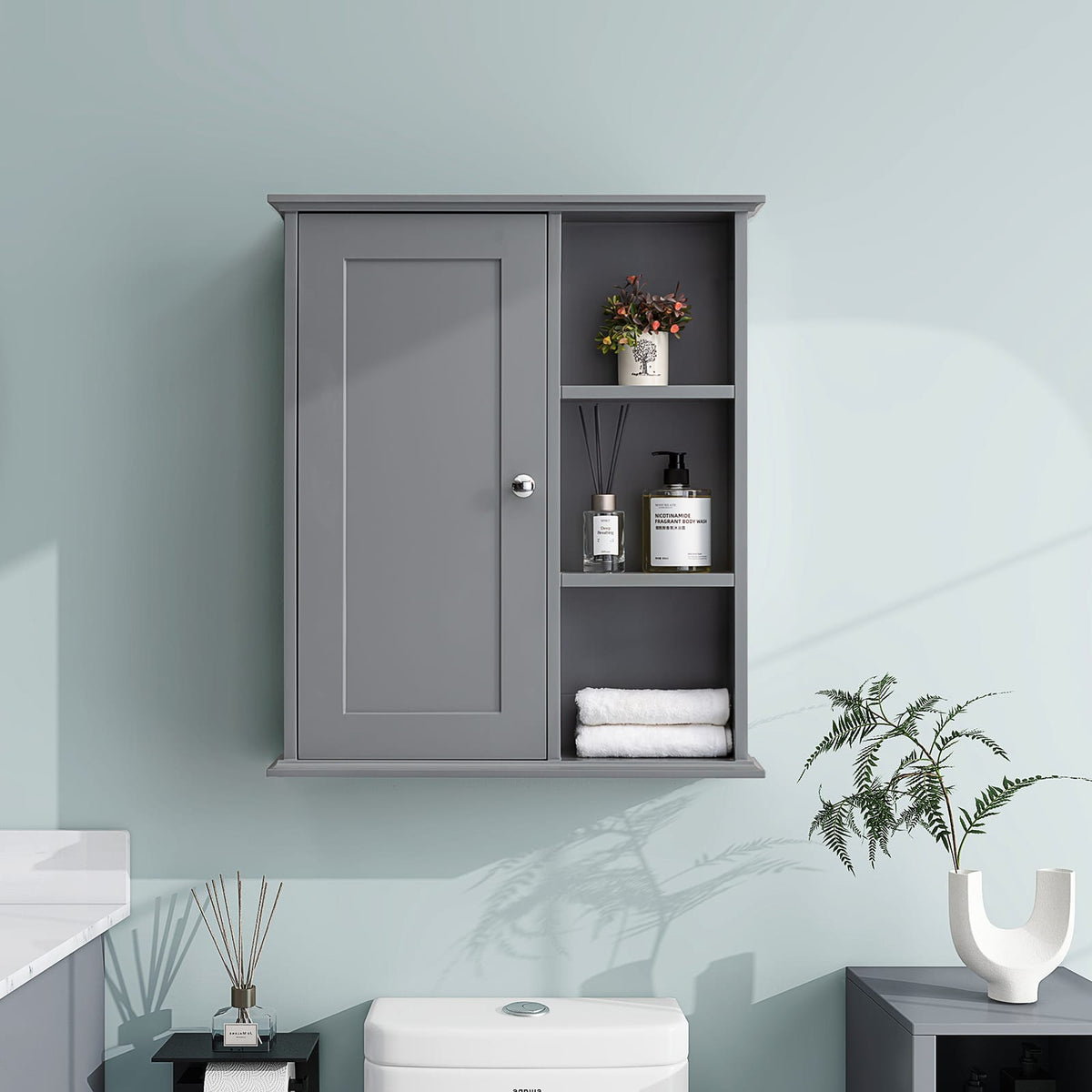 Gray MDF Bathroom Wall Cabinet - Over Toilet Storage