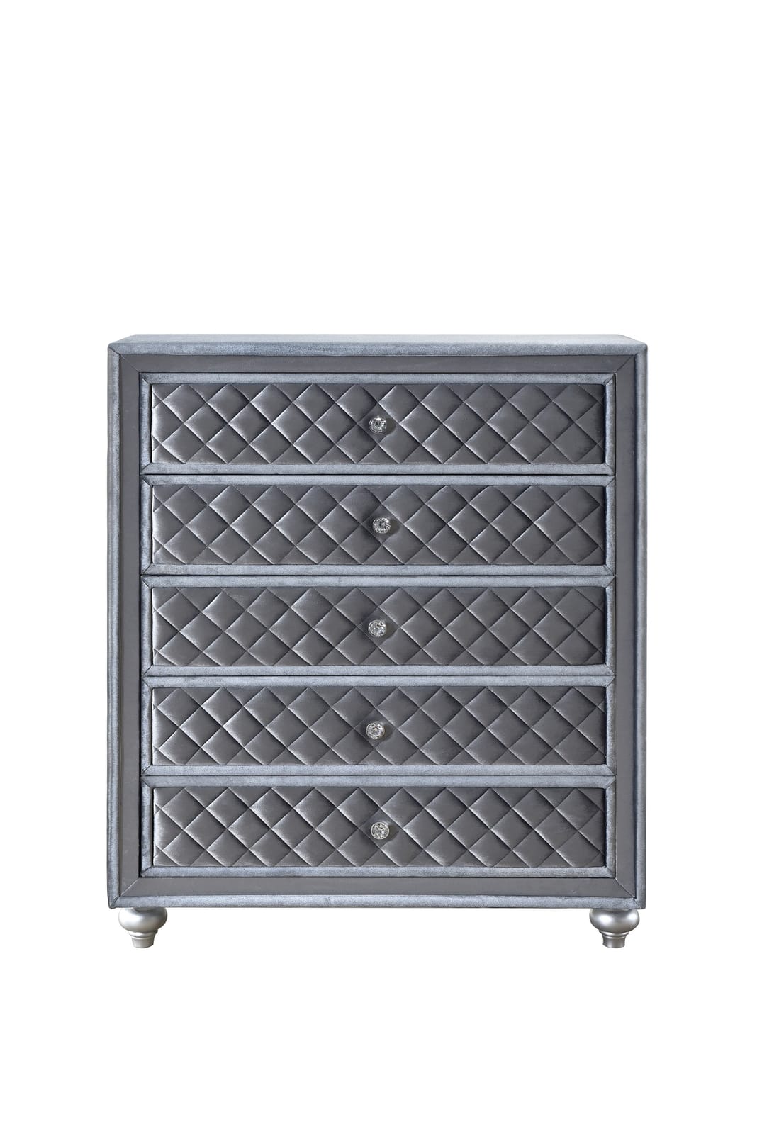 Gray Wood 5-Drawer Chest Bedroom Dresser Glam Style