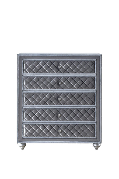 Gray Wood 5-Drawer Chest Bedroom Dresser Glam Style