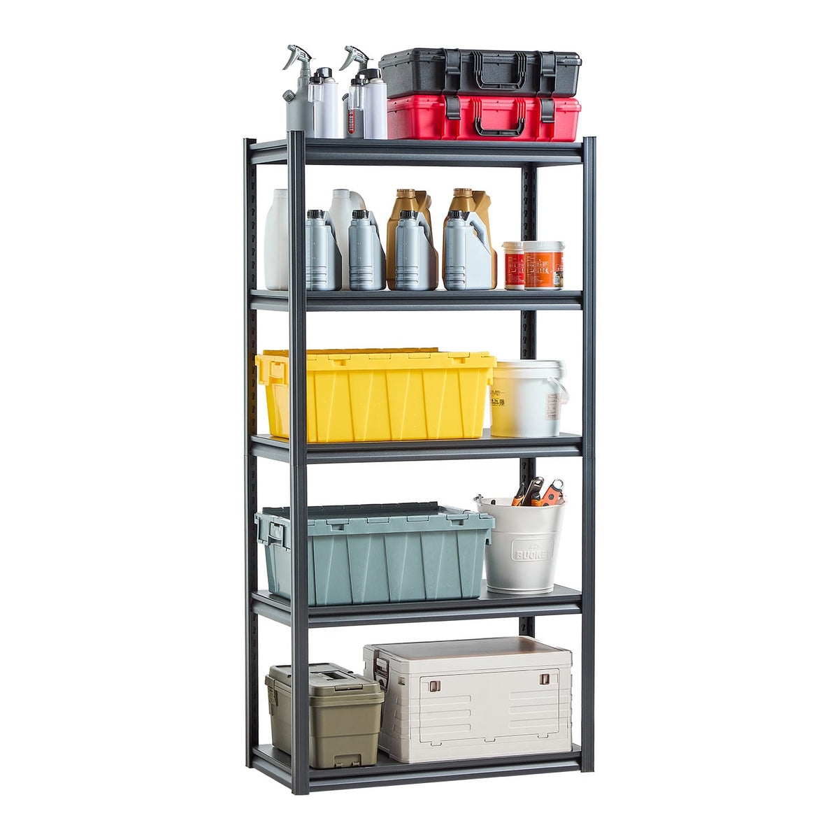Black Carbon Steel 5-Tier Garage Shelving Unit - 18x36x72 Inch for Living Room