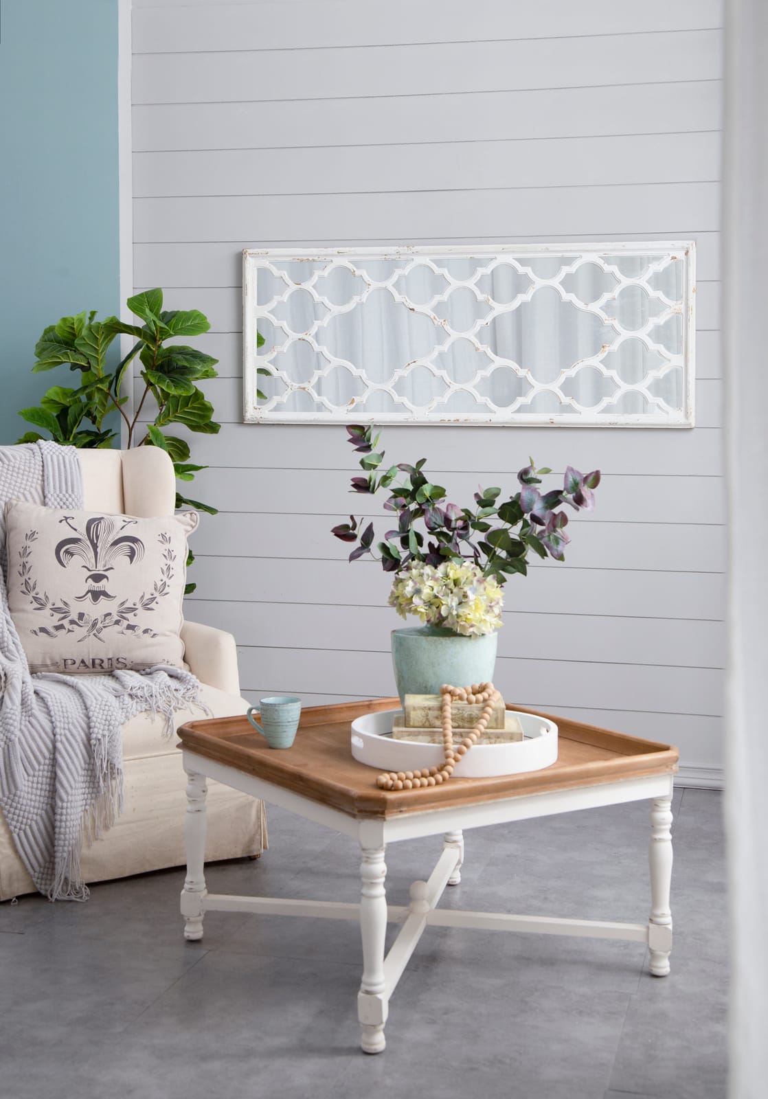 Full Length White Wood Glass Mirror - 59" Tall