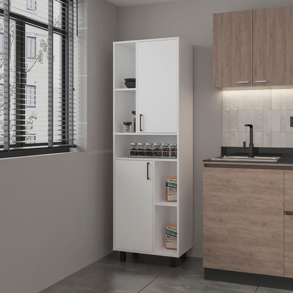 White Engineered Wood Pantry Cabinet - 16.2 x 23.6 x 74.8", Kitchen Storage