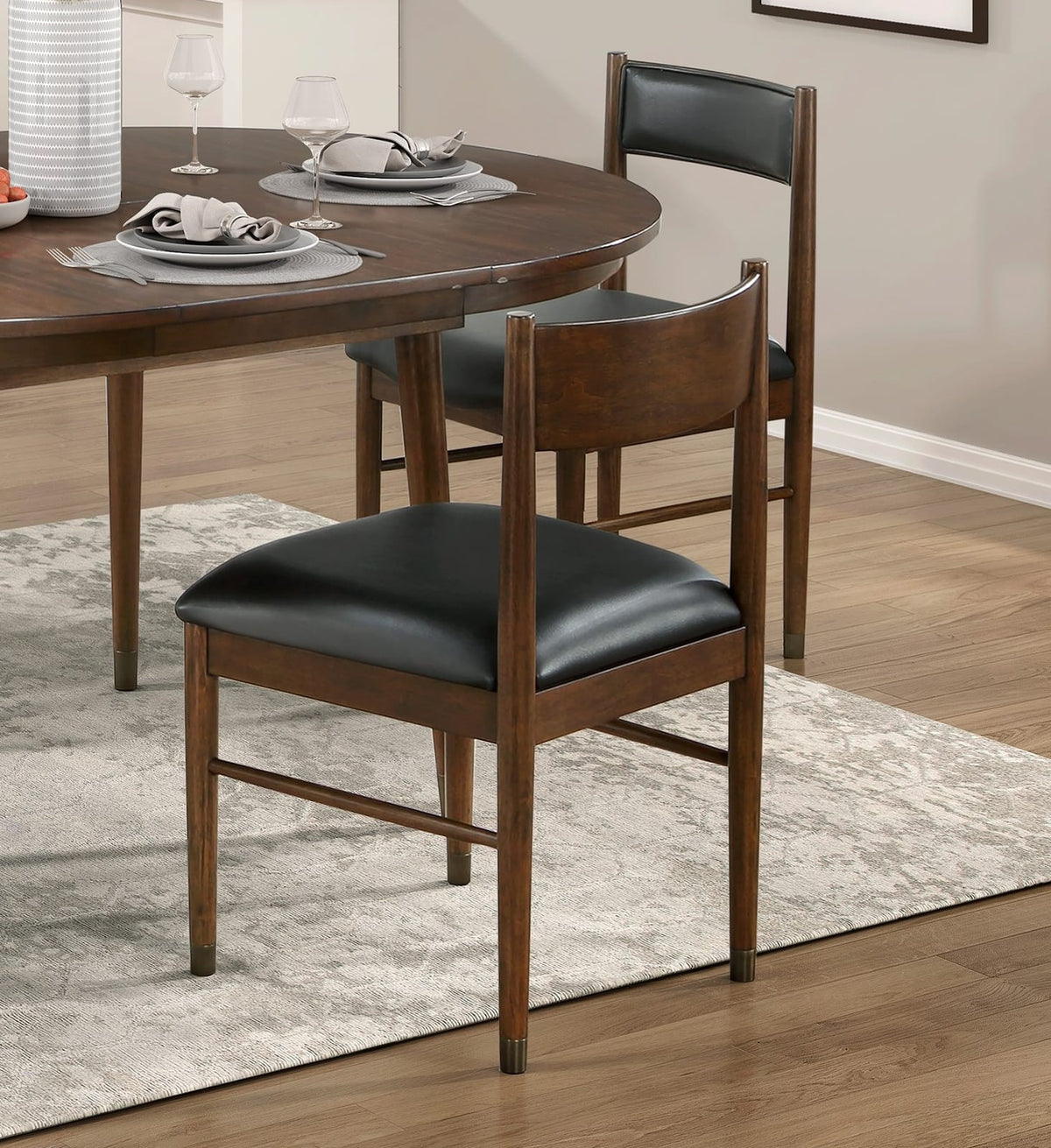 Cherry Wood Dining Chairs Set of 2 - Leather Upholstered