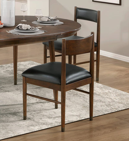 Cherry Wood Dining Chairs Set of 2 - Leather Upholstered