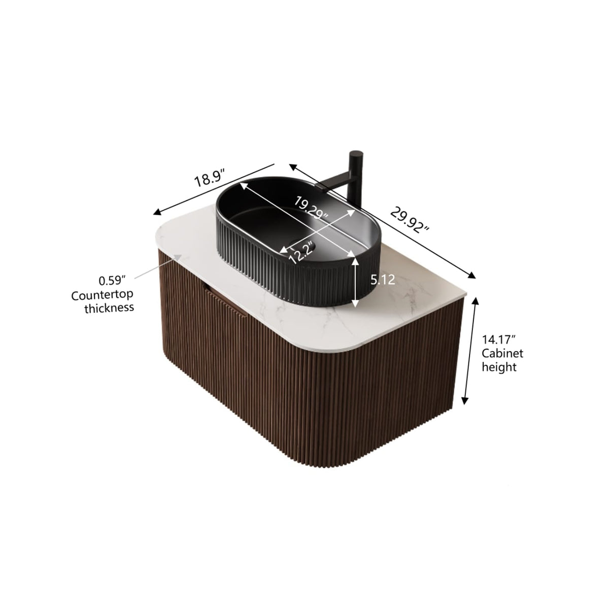 DINA 30" Bathroom Vanity - Black Ceramic, Dark Walnut Woodgrain