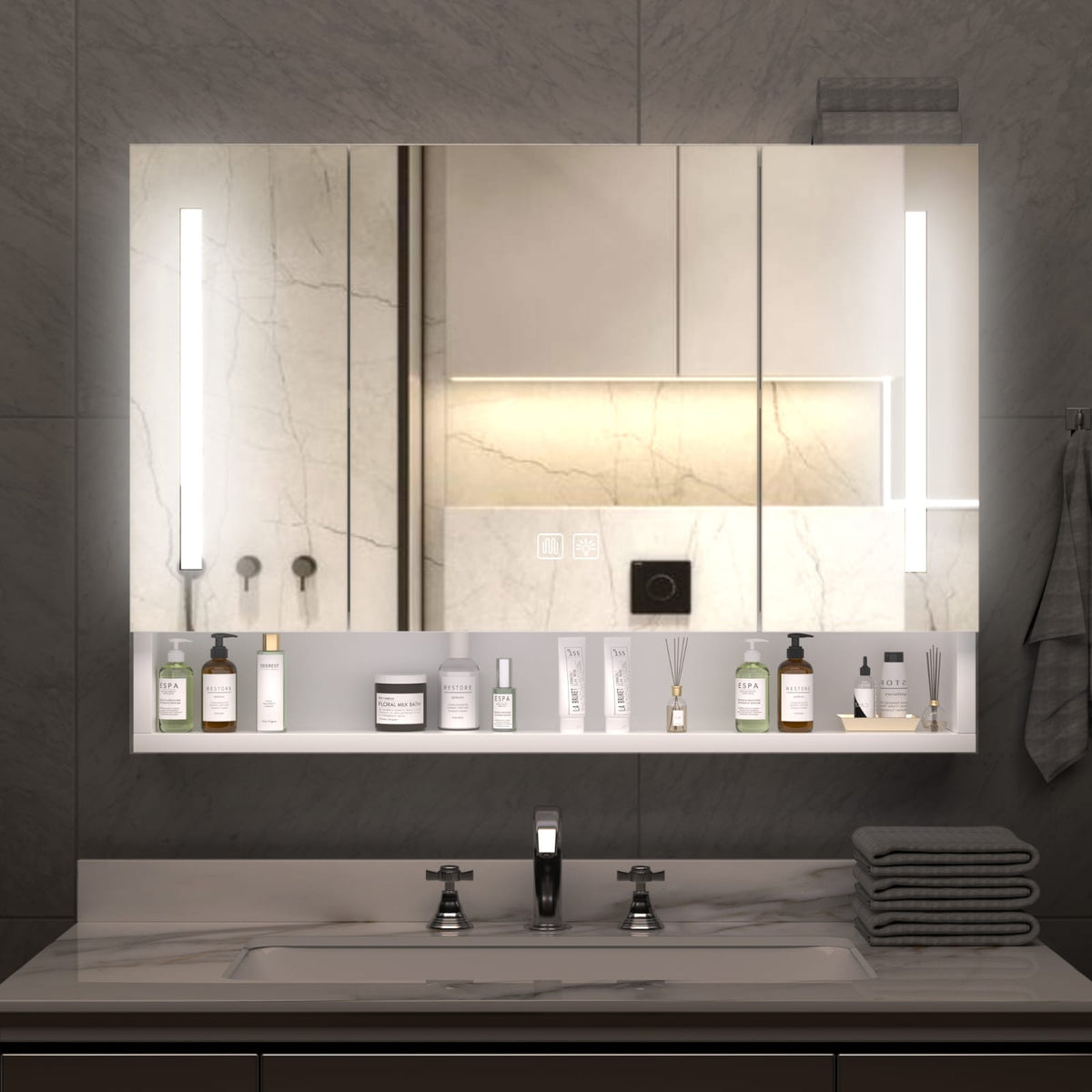 3 Door White Bathroom Cabinet Wall Mounted Storage