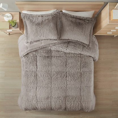 Queen Grey Shaggy Polyester Bedding Set