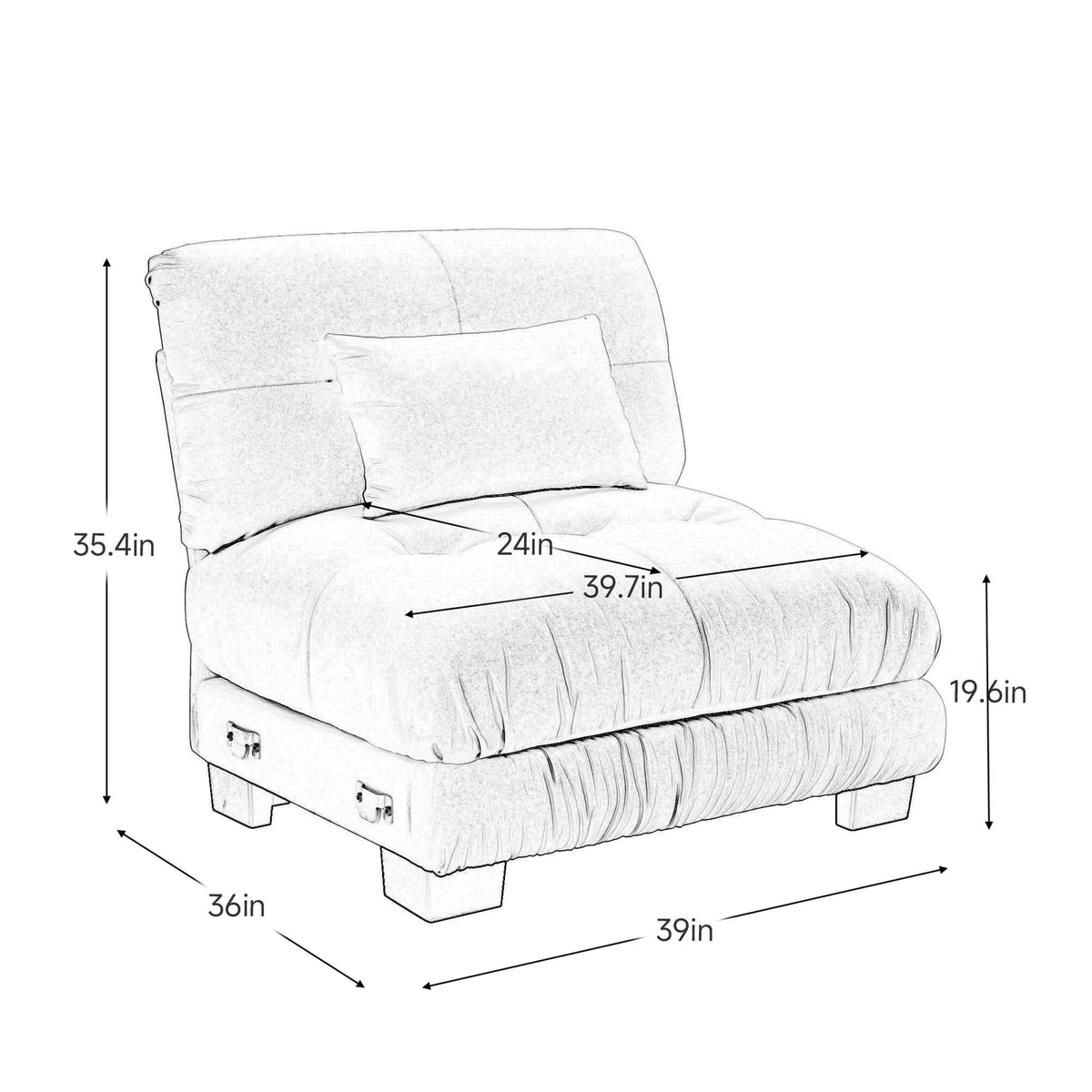 White Chenille Armless Sofa - 1 Seat for Living Room