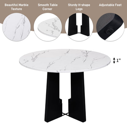 Round Dining Table, 43-Inch MDF, White/Black Modern Farmhouse Style