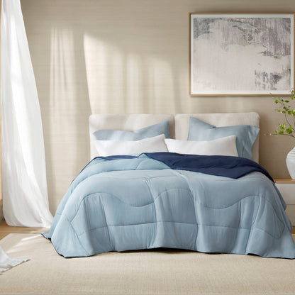 Full/Queen Reversible Tencel Comforter - Blue, Breathable & Cooling