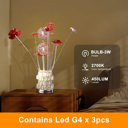 Aluminum 4 Red Roses Floral Table Lamp - Multicolored